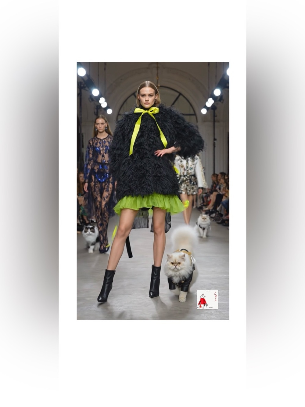 Black & Neon Green Fashion Runway digital Art Print - Unbranded
